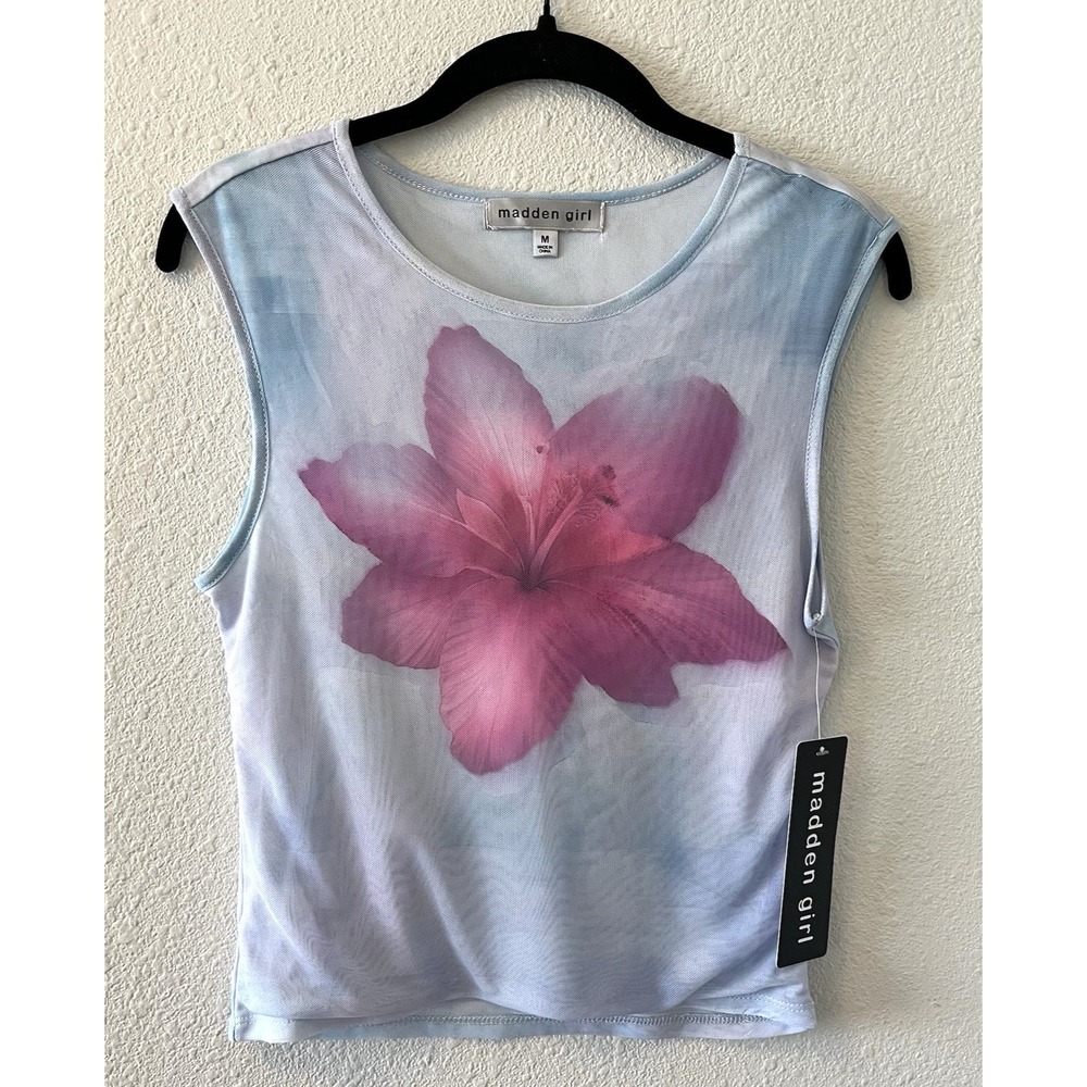 NWT Madden Girl Tank Top Size Medium Micromesh Floral Flower Y2K Fairy Boho